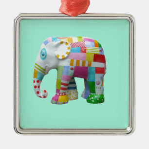 Ornement Carré Argenté Cute toy retro elephant whimsical colourful