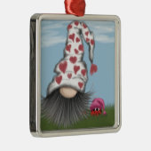 Ornement Carré Argenté Cute Valentine Gnome (Droite)