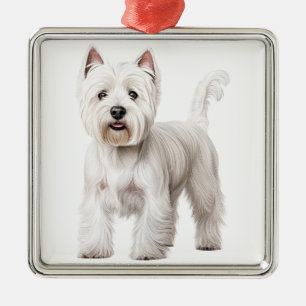 ORNEMENT CARRÉ ARGENTÉ CUTE WEST HIGHLAND CHIEN DE TERRIER BLANC