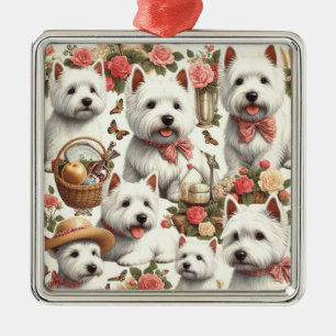 Ornement Carré Argenté Cute West Highland White Terrier sans fil