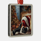 Ornement Carré Argenté Dachshund and Santa (Droite)