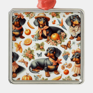 Ornement Carré Argenté Dachshund vintage sans couture