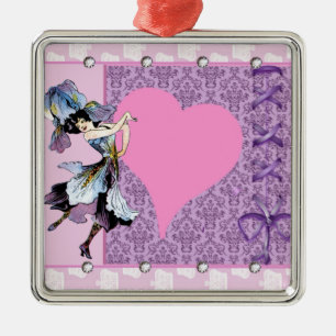 Ornement Carré Argenté Dancing vintage fleur fée rose design par LeahG