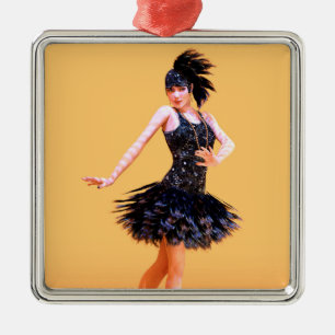 Ornement Carré Argenté Danse Flapper Vintage