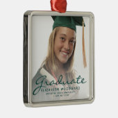 Ornement Carré Argenté Dark Green Script Photo Graduation Keepsaké (Droite)