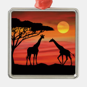 Ornement Carré Argenté De belles girafes dans le Serengetti africain