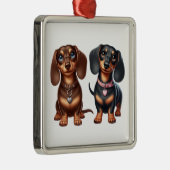 Ornement Carré Argenté De mignons amis dachshund (Droite)