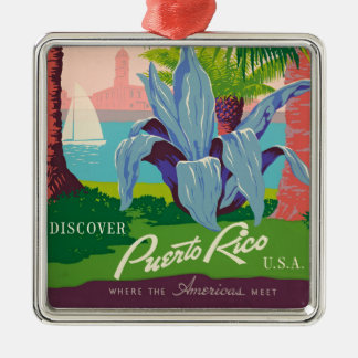 Ornement Carré Argenté Découvrez Porto Rico Vintage voyage Art