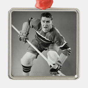 Ornement Carré Argenté Défenseur d'hockey