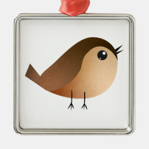 Ornement Carré Argenté Dessin Animé d'Oiseau Moineau