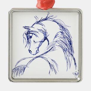 Ornement Carré Argenté Dessin de la tête d'un cheval d'art