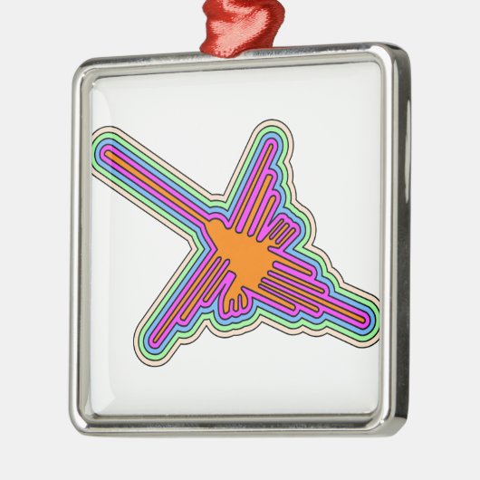 Ornement Carré Argenté Dessin de Nazca Hummingbird Pérou (Gauche)