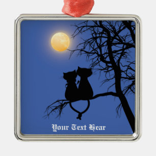 Ornement Carré Argenté Deux amoureux Chat Premium Carré Ornament