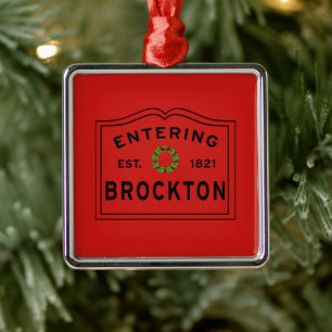 Ornement Carré Argenté Deux couleurs, Brockton, MA Holiday Wreath Ceramic