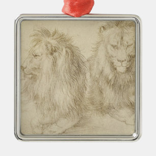 Ornement Carré Argenté Deux Lions Assis (Animaux Sauvages) (Albrecht Dure