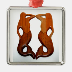 Ornement Carré Argenté deux sirènes d'observation