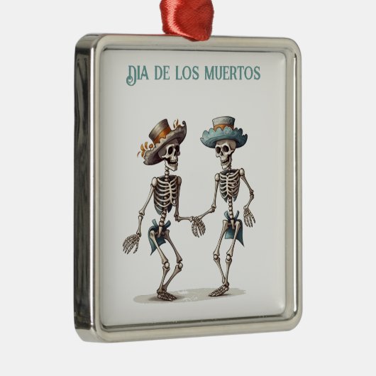 Ornement Carré Argenté Dia de los Muertos dansant squelettes personnalisa (Droite)