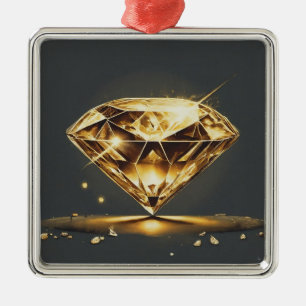 Ornement Carré Argenté Diamant jaune et noir