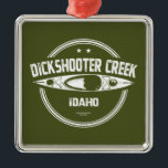 Ornement Carré Argenté Dickshooter Creek Idaho Kayaking<br><div class="desc">Le ruisseau Dickshooter commence à l'ouest de Dickshooter, dans l'Idaho, et s'écoule vers le sud, coupant une gorge étroite et profonde à travers le paysage de plateau roulant jusqu'à ce qu'il rejoigne Deep Creek. Les eaux de Dickshooter cessent de couler vers la fin du printemps jusqu'au début de l'été, laissant...</div>