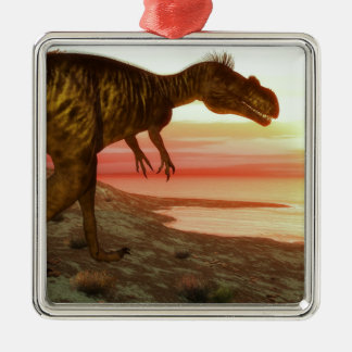 Ornement Carré Argenté Dinosaure de Megalosaurus marchant vers l'océan