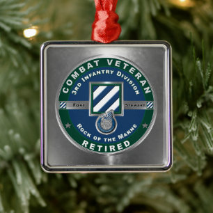 Ornement Carré Argenté Division d'infanterie 3ID Noël Retraité