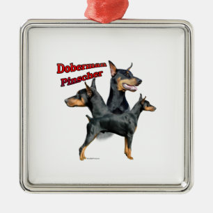 Ornement Carré Argenté Doberman Pinscher Trio 2 - Porte - clé