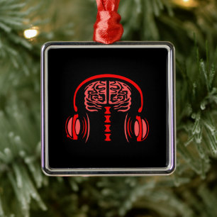 Ornement Carré Argenté Docteur Cerveau Tissue à l'écoute de la musique