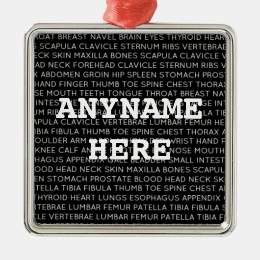 Ornement Carré Argenté Docteur Terminologie Médicale Noël (Devant)