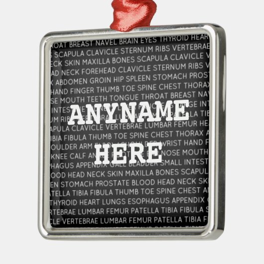 Ornement Carré Argenté Docteur Terminologie Médicale Noël (Gauche)