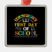 Ornement Carré Argenté Don de l'enseignant | Joyeux Premier Jour D'École (Devant)
