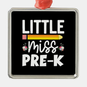 Ornement Carré Argenté Don de l'enseignant Little Miss Pre K
