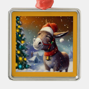 Ornement Carré Argenté Donkey de Noël 1