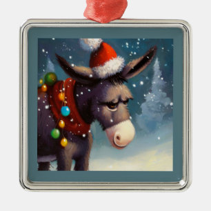 Ornement Carré Argenté Donkey de Noël 2