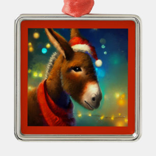 Ornement Carré Argenté Donkey de Noël 3