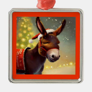 Ornement Carré Argenté Donkey de Noël 4