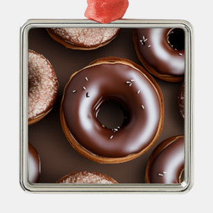 Ornement Carré Argenté Donuts au chocolat avec arrosage Noël