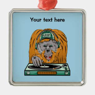 Ornement Carré Argenté Dossier de vinyle Orangoutan