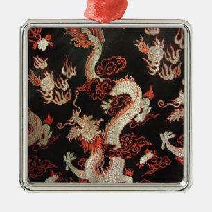Ornement Carré Argenté Dragon chinois