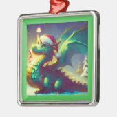 Ornement Carré Argenté Dragon de Noël 3 (Gauche)