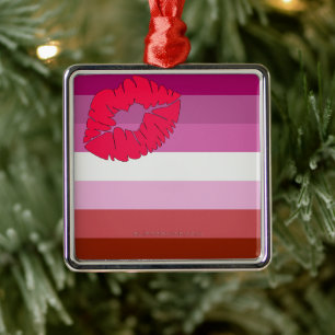 Ornement Carré Argenté Drapeau de fierté lesbienne lipstick SlipperyJoe f