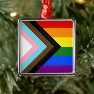 Ornement Carré Argenté Drapeau de fierté Progress Pride de SlipperyJoe si