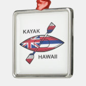 Ornement Carré Argenté Drapeau de Kayak Hawaii (Gauche)