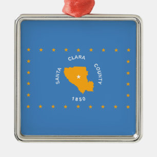 Ornement Carré Argenté Drapeau de Père Noël (comté américain, Californie)