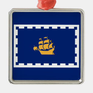 Ornement Carré Argenté Drapeau de Québec (Québec, Canada)