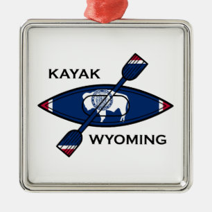 Ornement Carré Argenté Drapeau du Kayak Wyoming