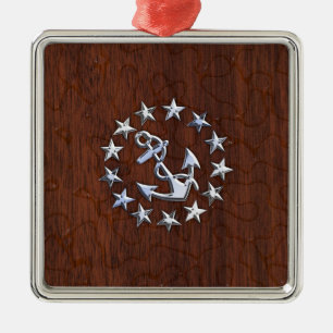 Ornement Carré Argenté Drapeau Nautique Américain Wet Look