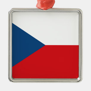 Ornement Carré Argenté Drapeau République tchèque