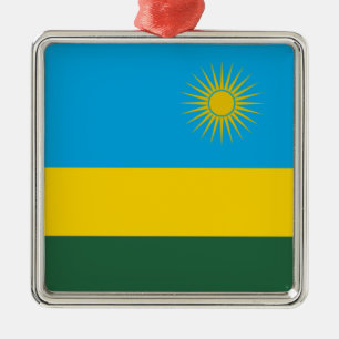 Ornement Carré Argenté Drapeau rwandais (Rwanda) (Pays africain)