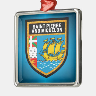 Ornement Carré Argenté Drapeau Saint-Pierre-et-Miquelon