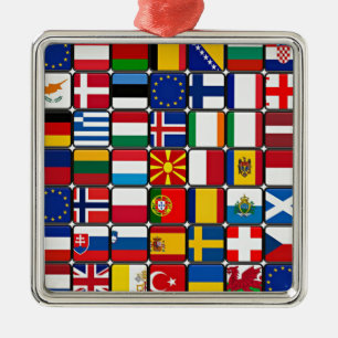 Ornement Carré Argenté Drapeaux Internationaux du Monde